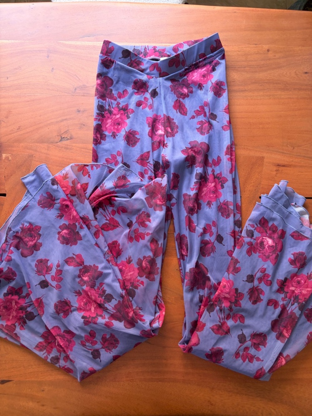 Oh Polly Set Womens Purple Floral Bell Flare Mesh Pants Tie Crop Top Size 4 - Picture 9 of 10